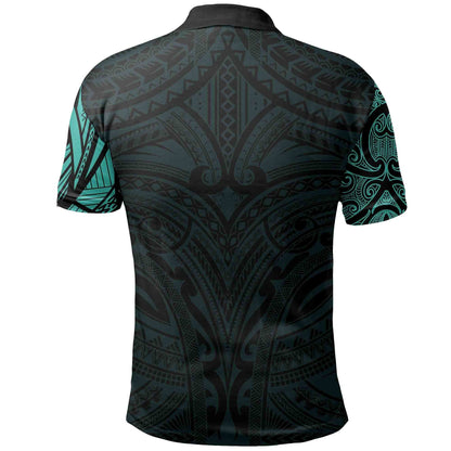New Zealand Polo Shirt, Maori Polynesian Tattoo Turquoise