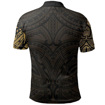 New Zealand Polo Shirt, Maori Polynesian Tattoo Gold