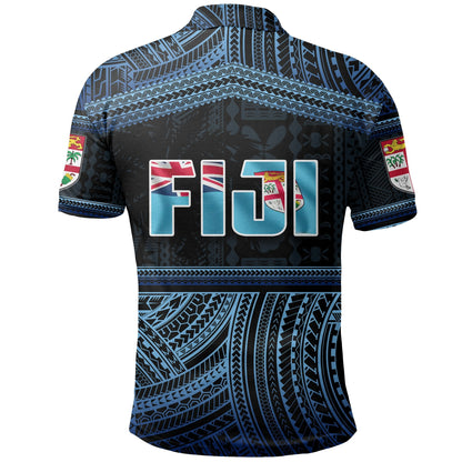 Fiji Rugby Polynesian Patterns Polo Shirt Blue