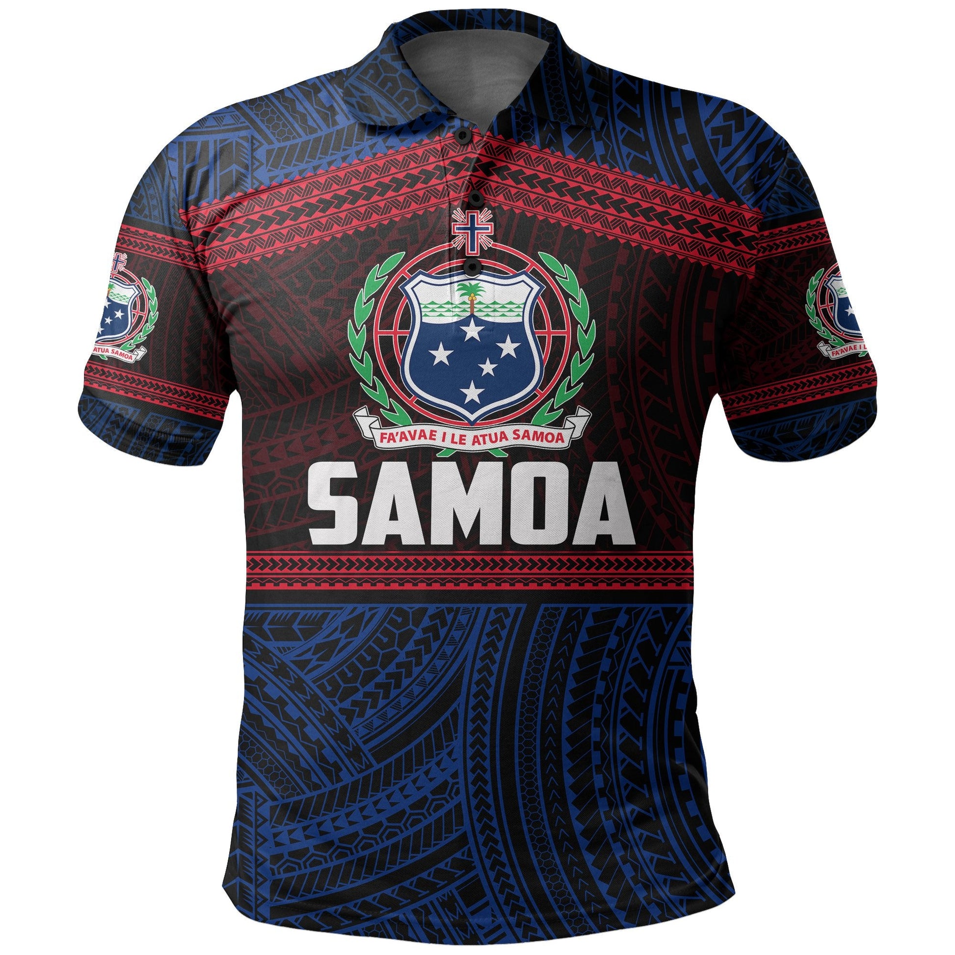 Samoa Rugby Polynesian Patterns Polo Shirt Blue
