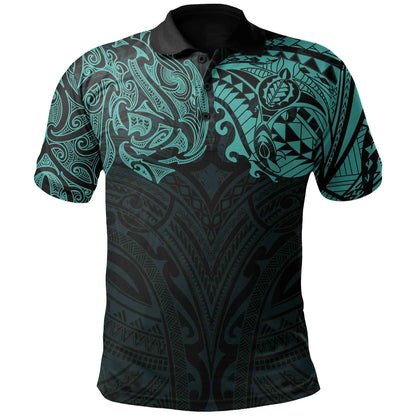 New Zealand Polo Shirt, Maori Polynesian Tattoo Turquoise