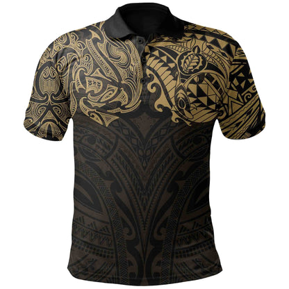 New Zealand Polo Shirt, Maori Polynesian Tattoo Gold