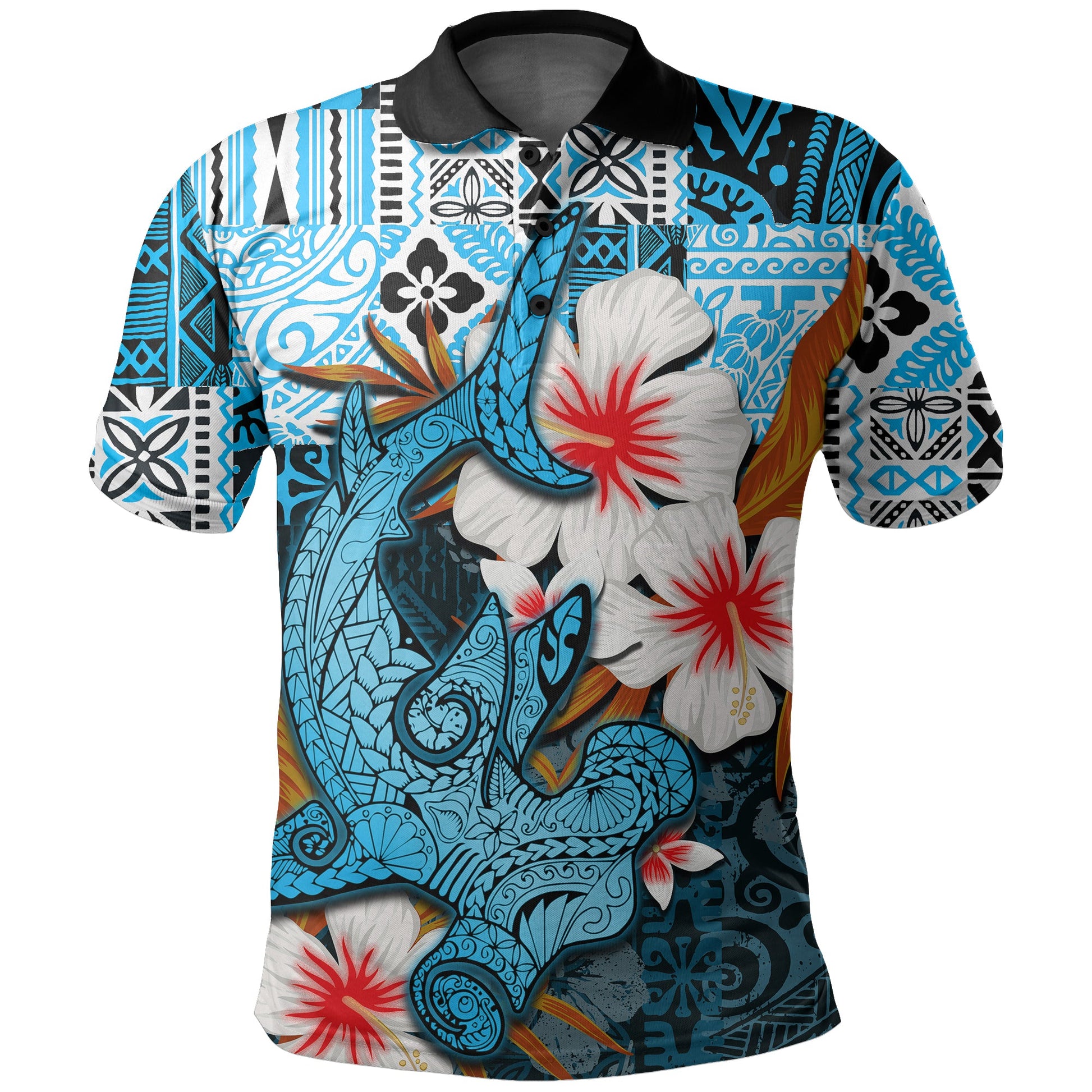 Hammerhead shark Polo Shirt Hawaii Style Blue