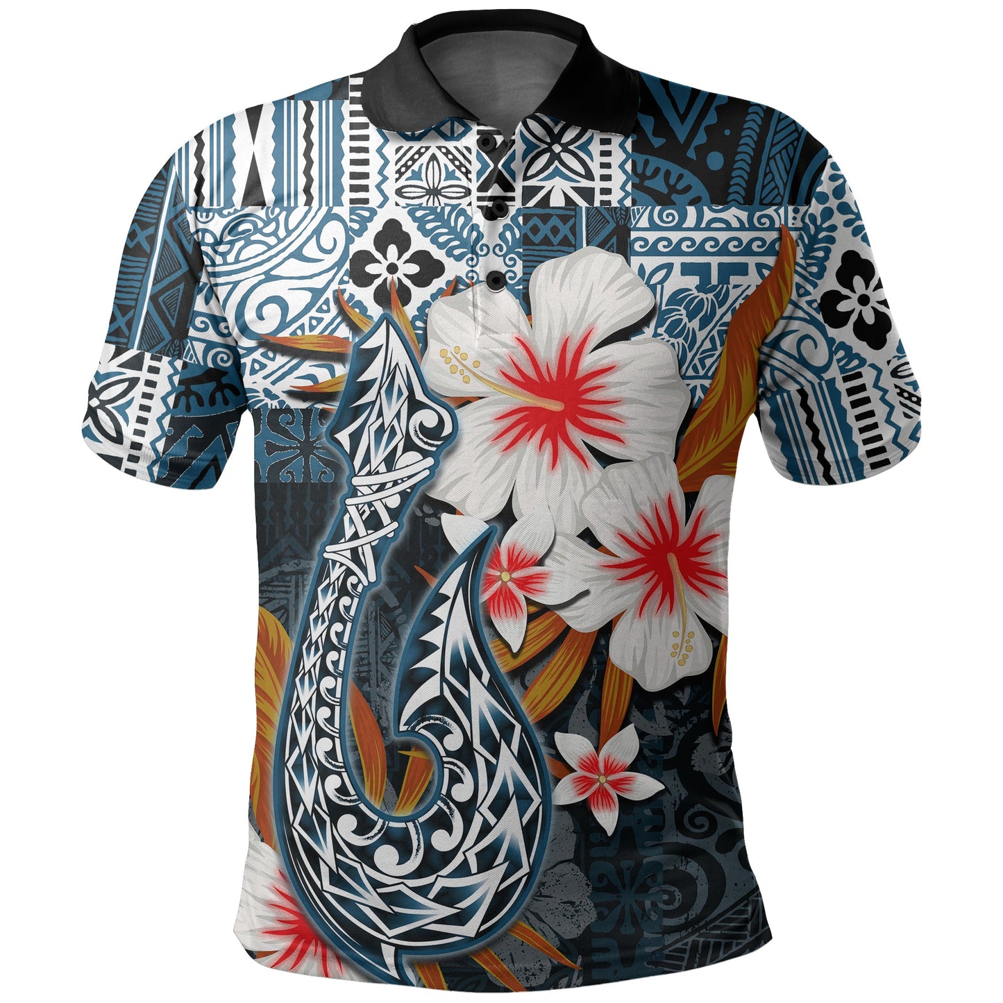 Hawaii Fish Hook Polo Shirt Blue Style Printed Shirt