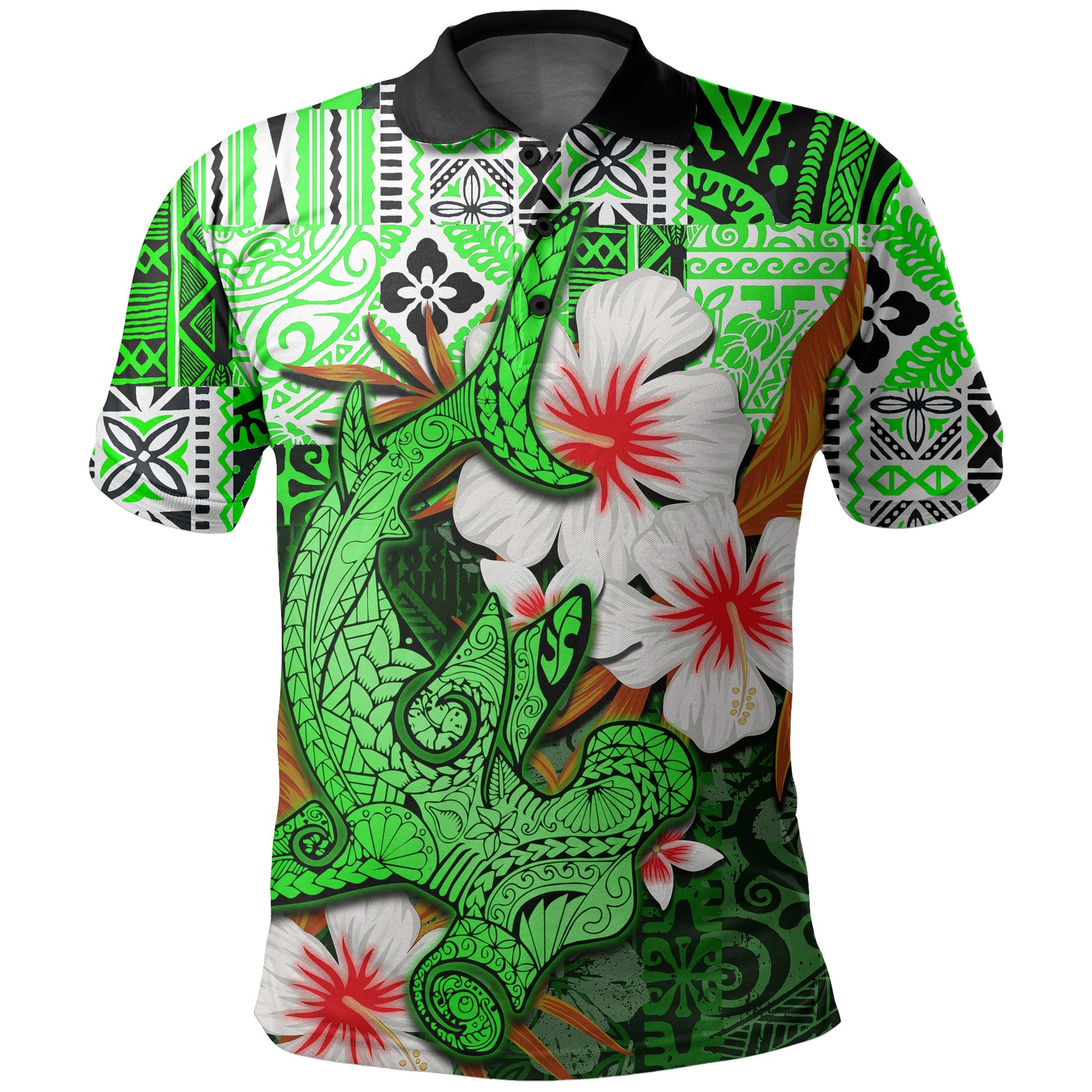 Custom Personalised Hammerhead shark Polo Shirt Hawaii Style Green