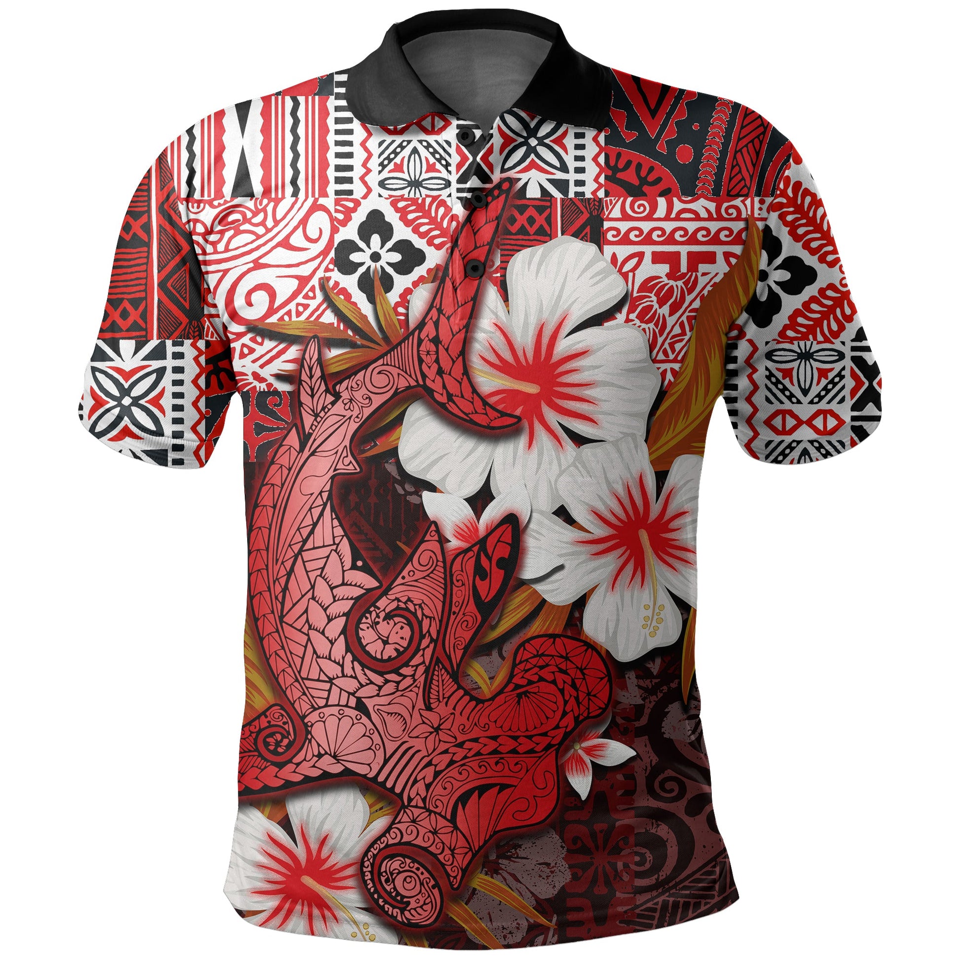 Hammerhead shark Polo Shirt Hawaii Style Red