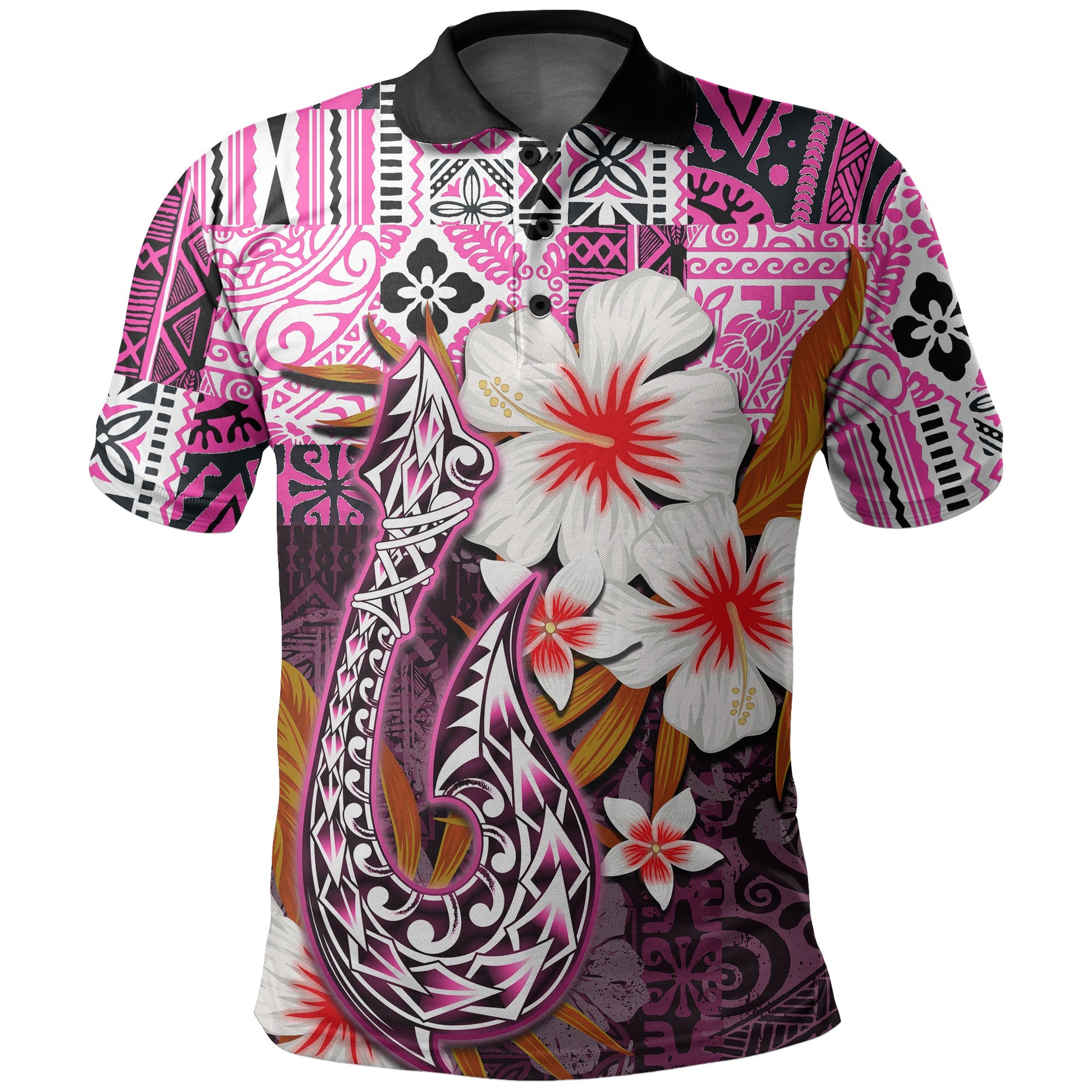 Hawaii Fish Hook Polo Shirt Pink Style