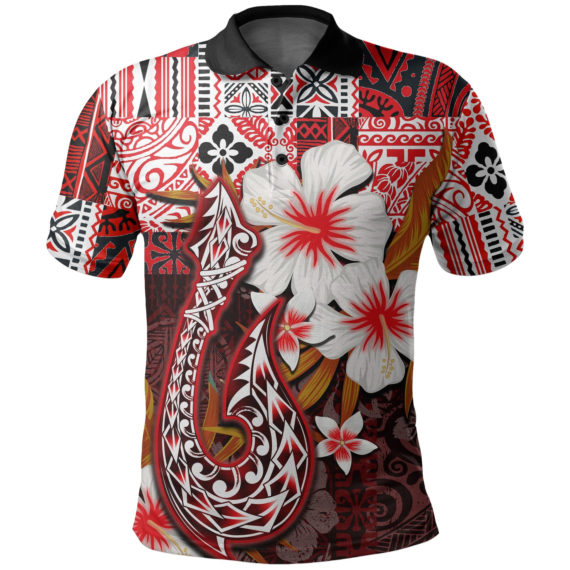 Hawaii Fish Hook Polo Shirt Red Style