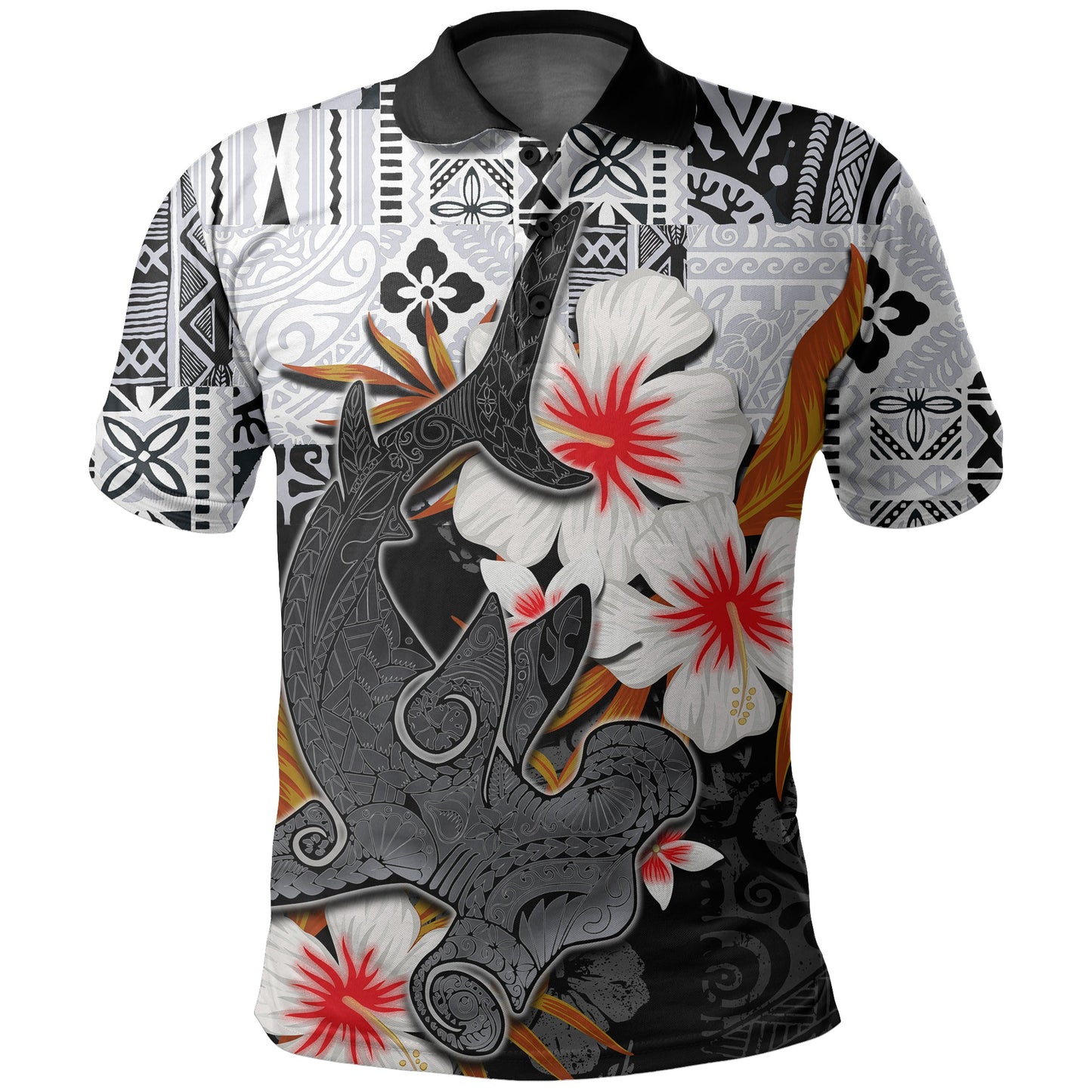 Hammerhead shark Polo Shirt Hawaii Style White