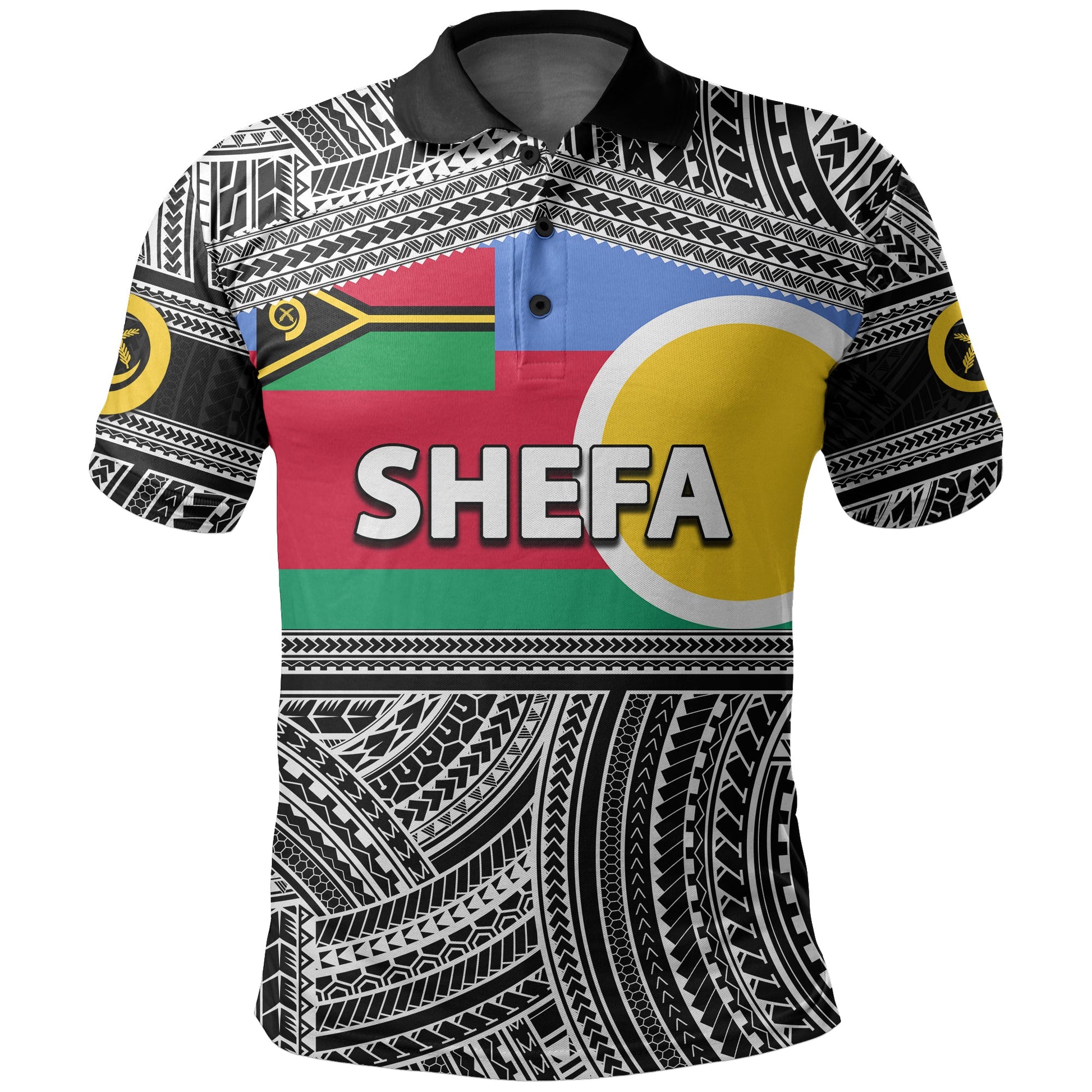 Custom Personalised Shefa Province Polo Shirt Of Vanuatu Polynesian Patterns Black And White Style