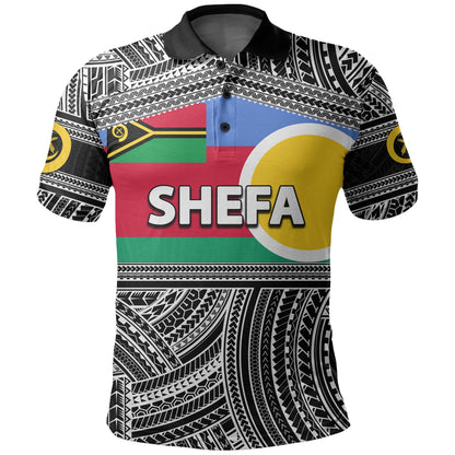 Custom Personalised Shefa Province Polo Shirt Of Vanuatu Polynesian Patterns Black And White Style