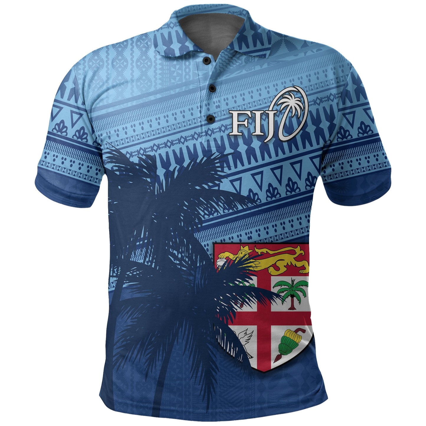 Fiji Rugby Makare And Tapa Patterns Polo Shirt Blue