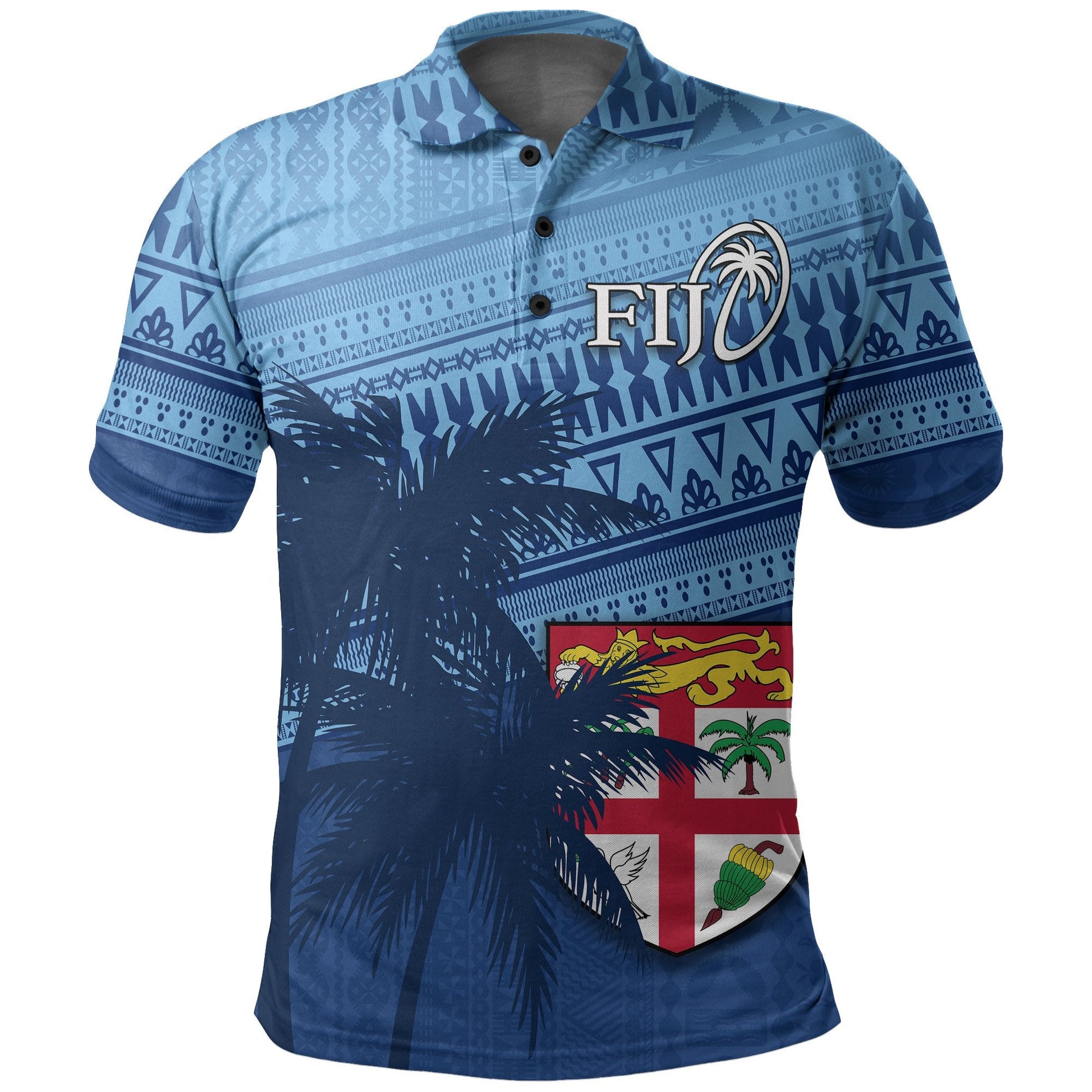 Fiji Rugby Makare And Tapa Patterns Polo Shirt Blue