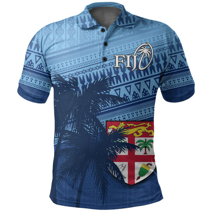 Fiji Rugby Makare And Tapa Patterns Polo Shirt Blue