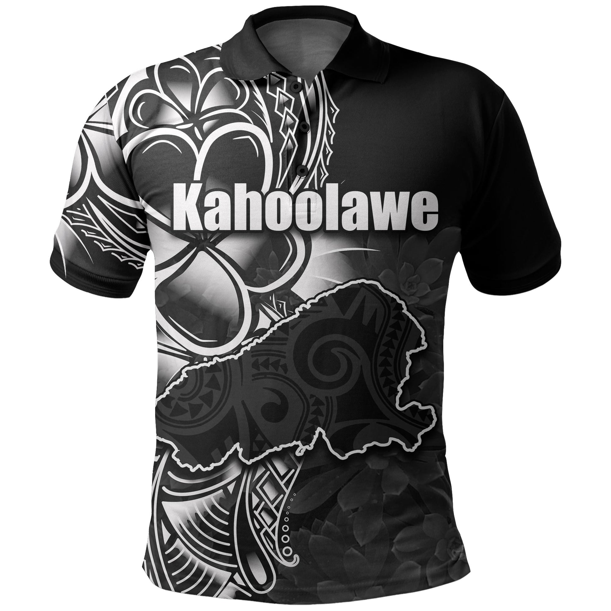 Hawaiian Islands Polo Shirt Kahoolawe Printed Black Shirt