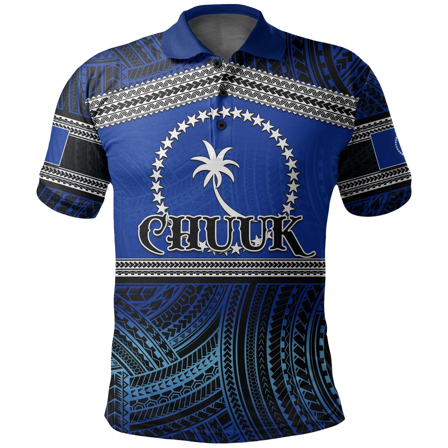 Chuuk Polo Shirt Polynesian Patterns Blue Printed Shirt