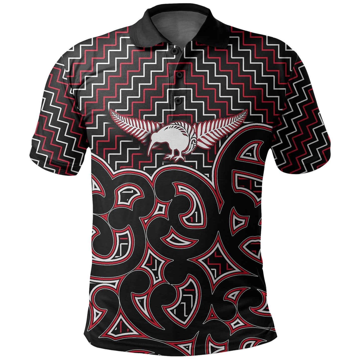 New Zealand Polo Shirt Maori Graphic Tee patterns Red
