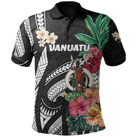 Vanuatu All Over Print Polo Shirt Coat Of Arms Polynesian With Hibiscus