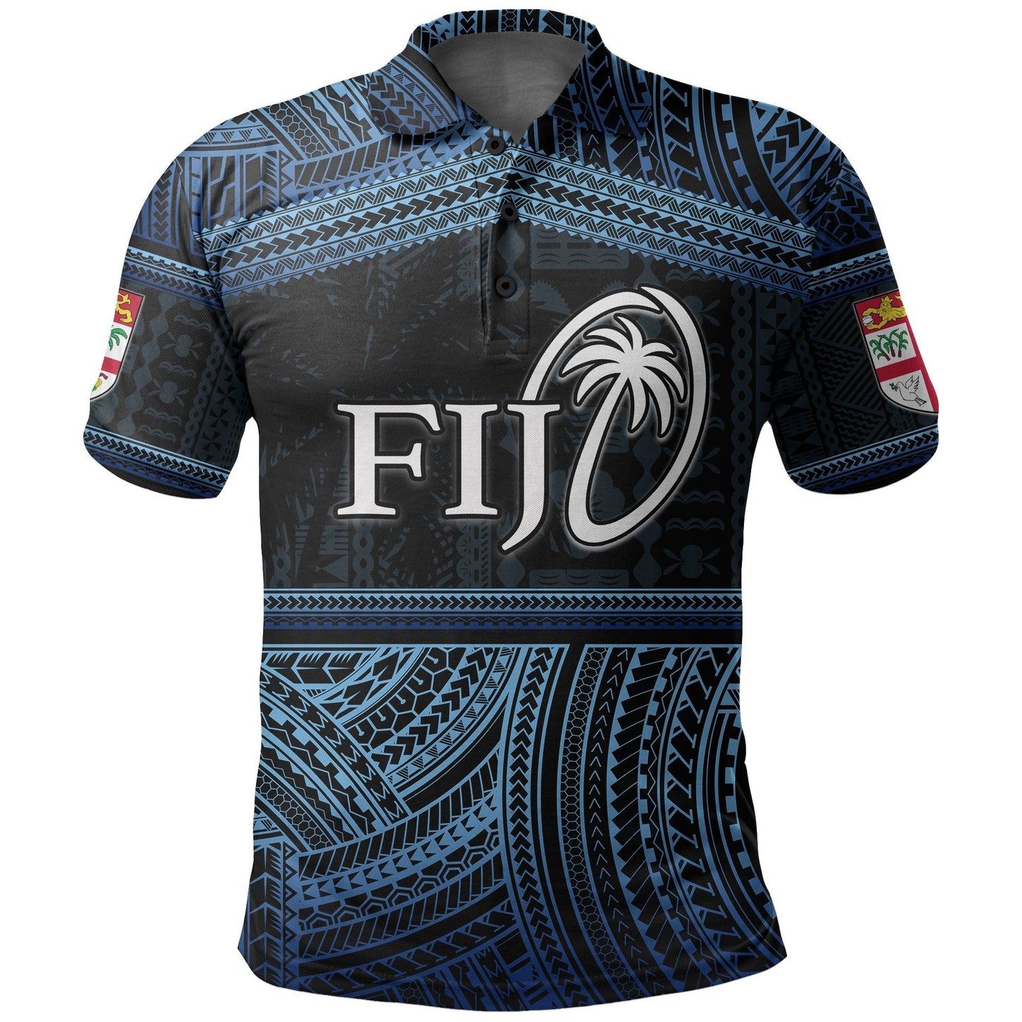 Fiji Rugby Polynesian Patterns Polo Shirt Blue