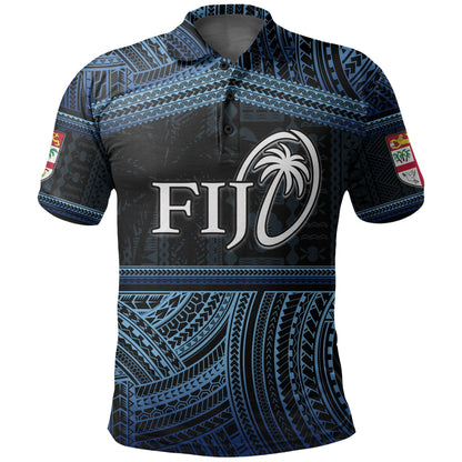 Fiji Rugby Polynesian Patterns Polo Shirt Blue