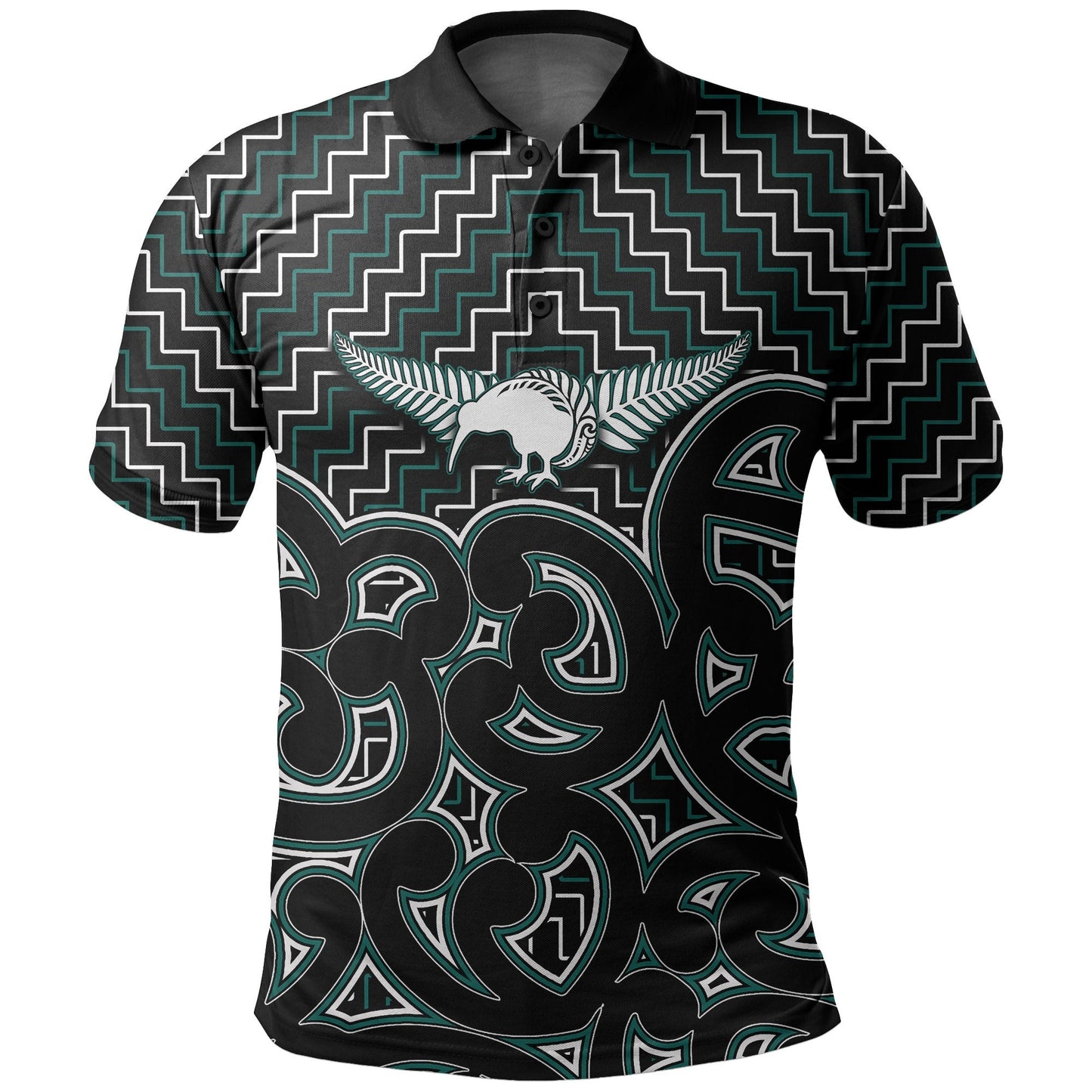 New Zealand Polo Shirt Maori Graphic Tee patterns Green