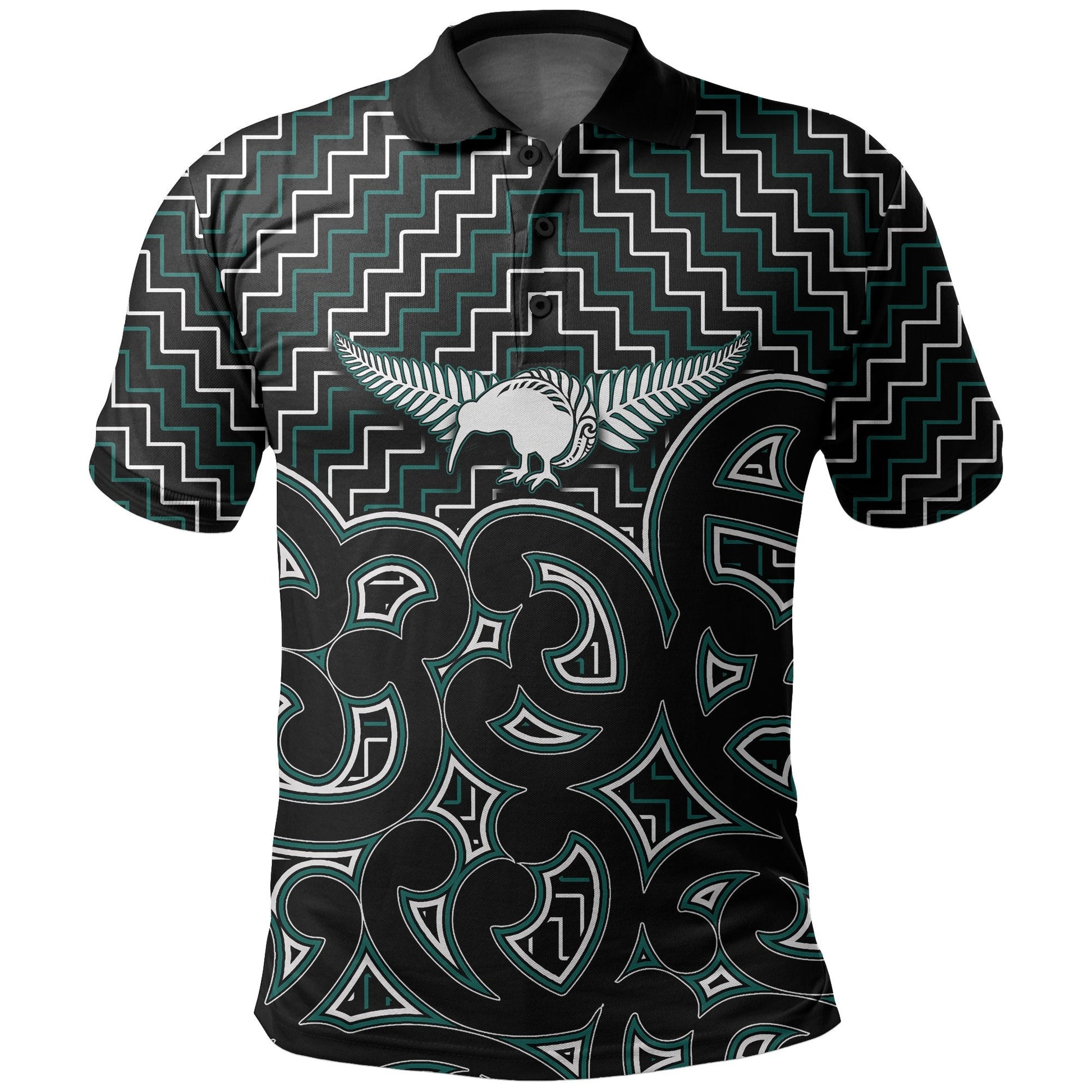 New Zealand Polo Shirt Maori Graphic Tee patterns Green