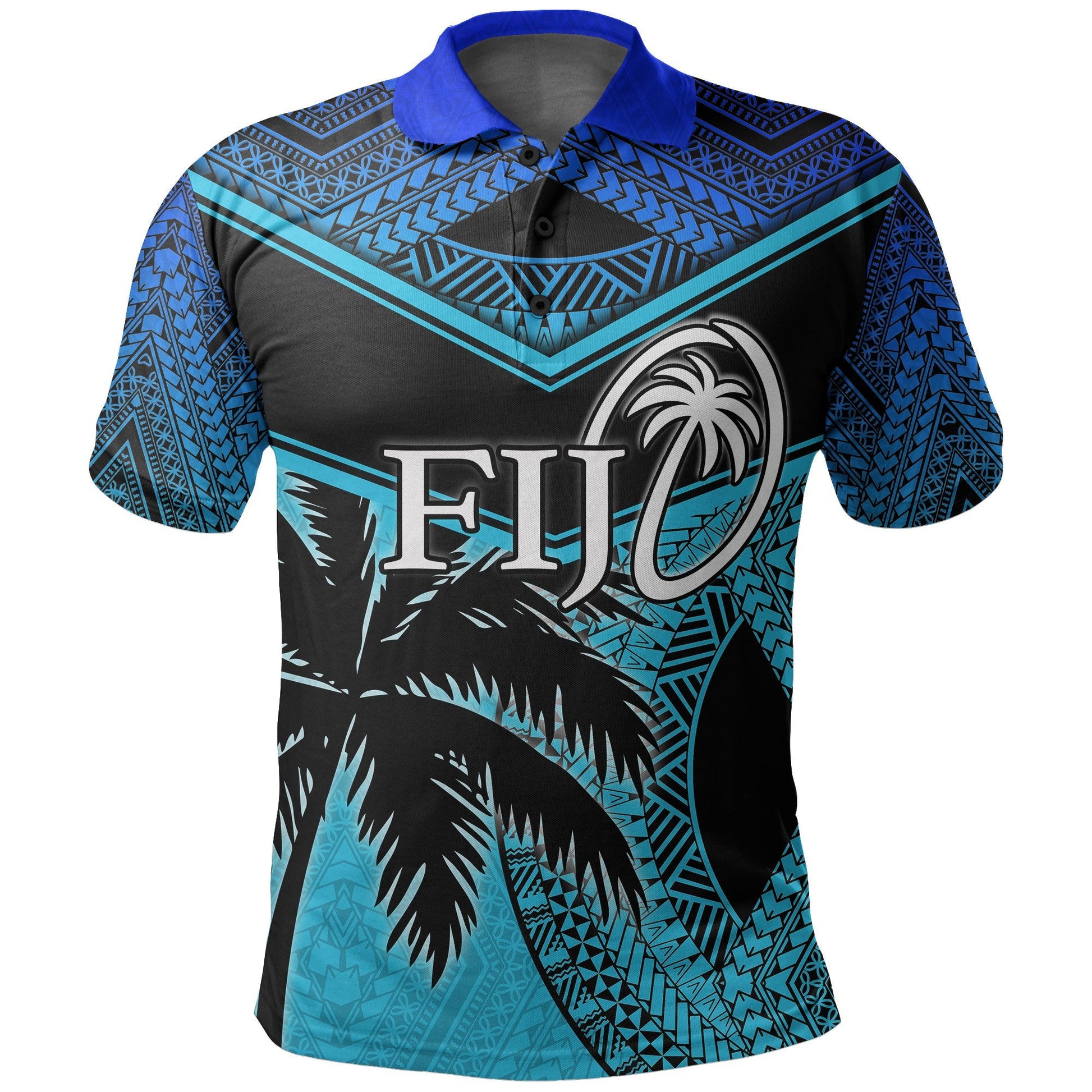 Fiji Rugby Polynesian Polo Shirt Blue