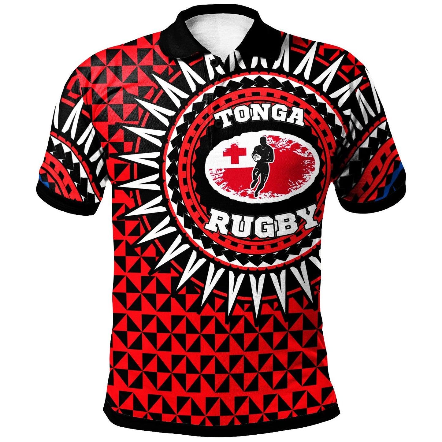 Tonga Polo Shirt - Rugby Style Red Black Color