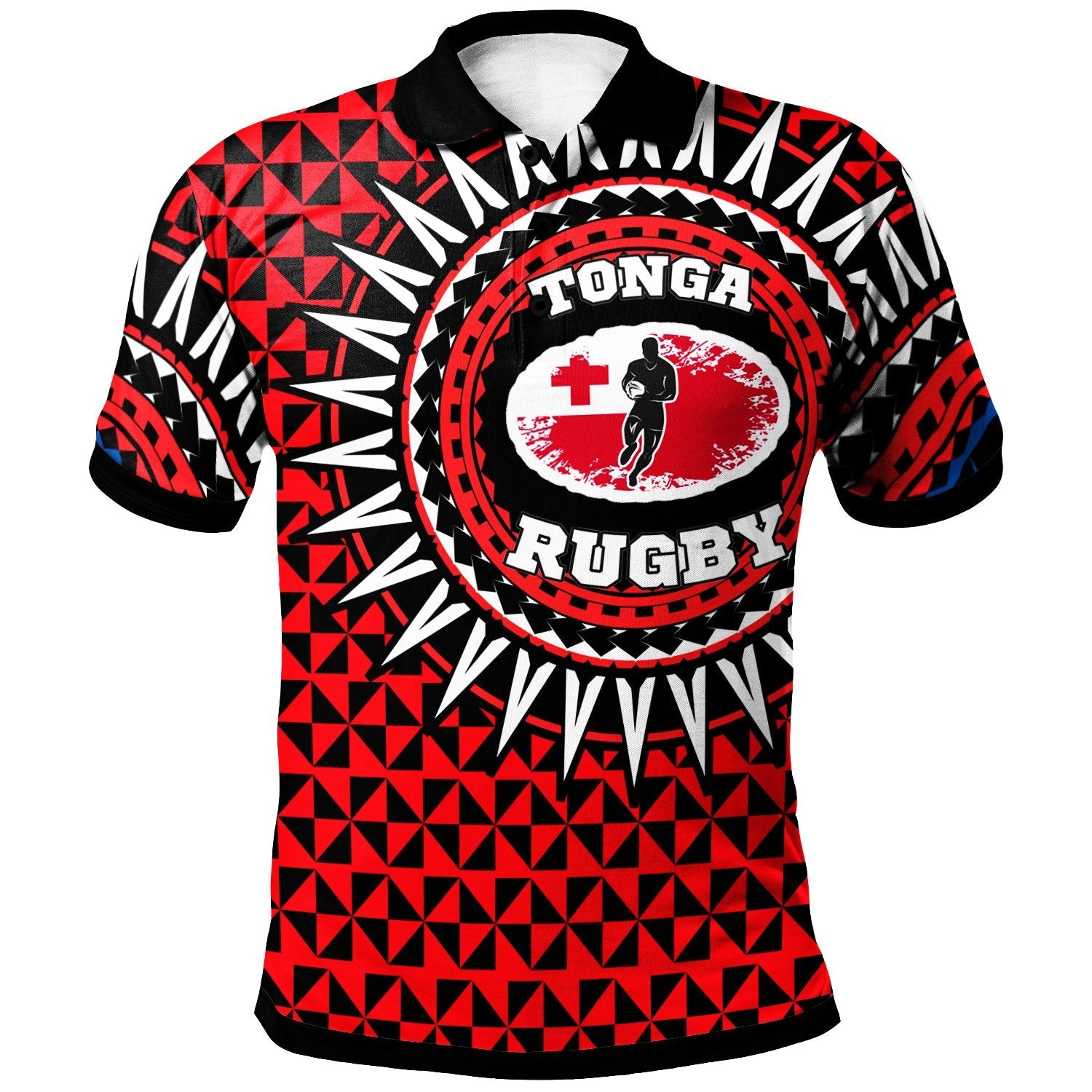 Tonga Polo Shirt - Rugby Style Red Black Color