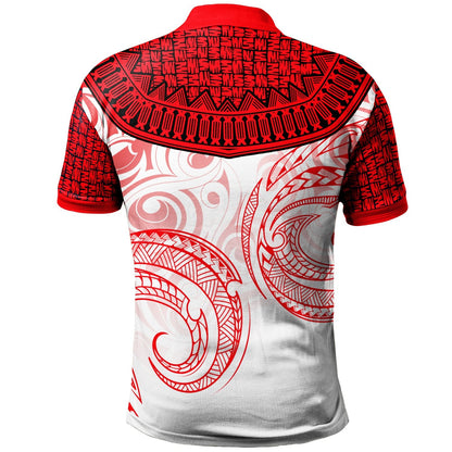 Tonga Custom Personalised Polo Shirt - Unique Serrated Texture White Red