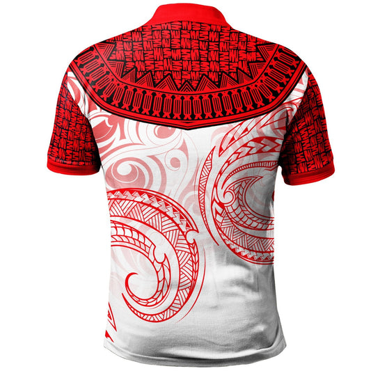 Tonga Custom Personalised Polo Shirt - Unique Serrated Texture White Red