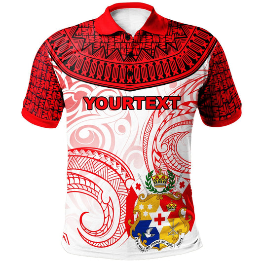 Tonga Custom Personalised Polo Shirt - Unique Serrated Texture White Red