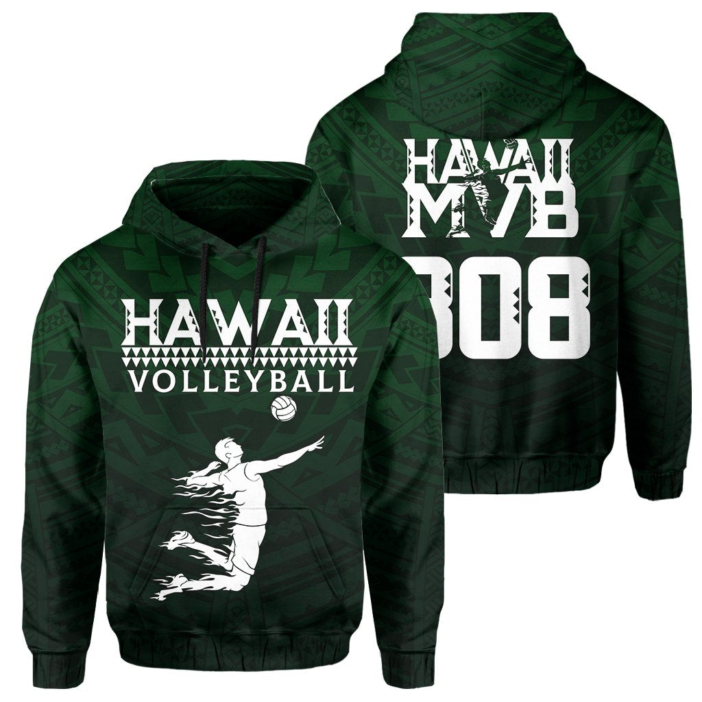 Polynesian Volleyball Sport Kakau Hawaii Hoodie Green