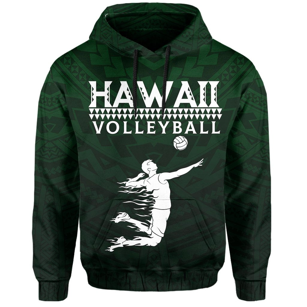 Polynesian Volleyball Sport Kakau Hawaii Hoodie Green
