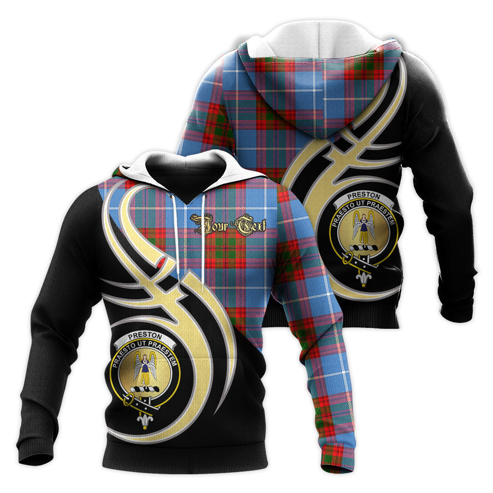 Printivon Preston Clan Believe In Me Crest Tartan Knitted Hoodie Custom Your Text