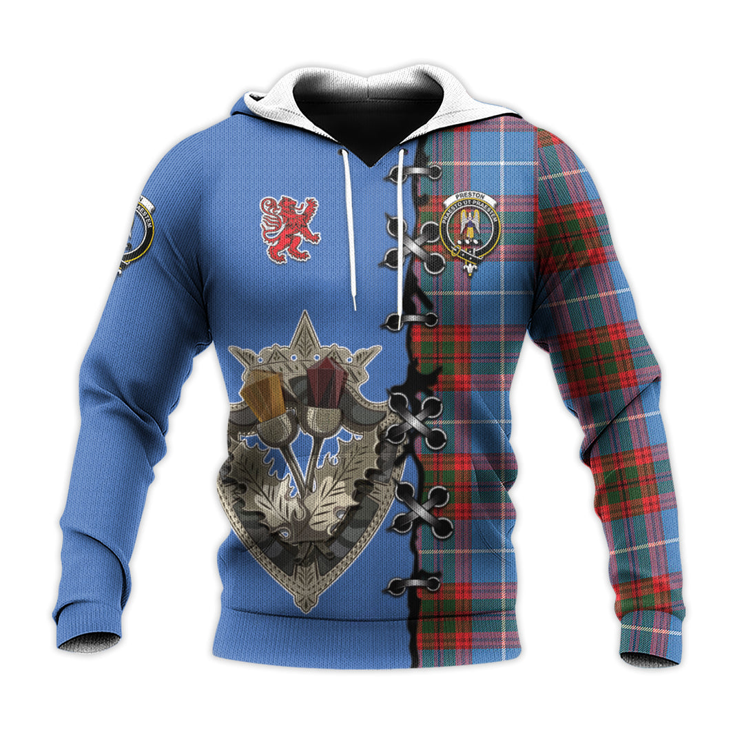 Printivon Preston Tartan Hoodie Lion Rampant And Celtic Thistle Style