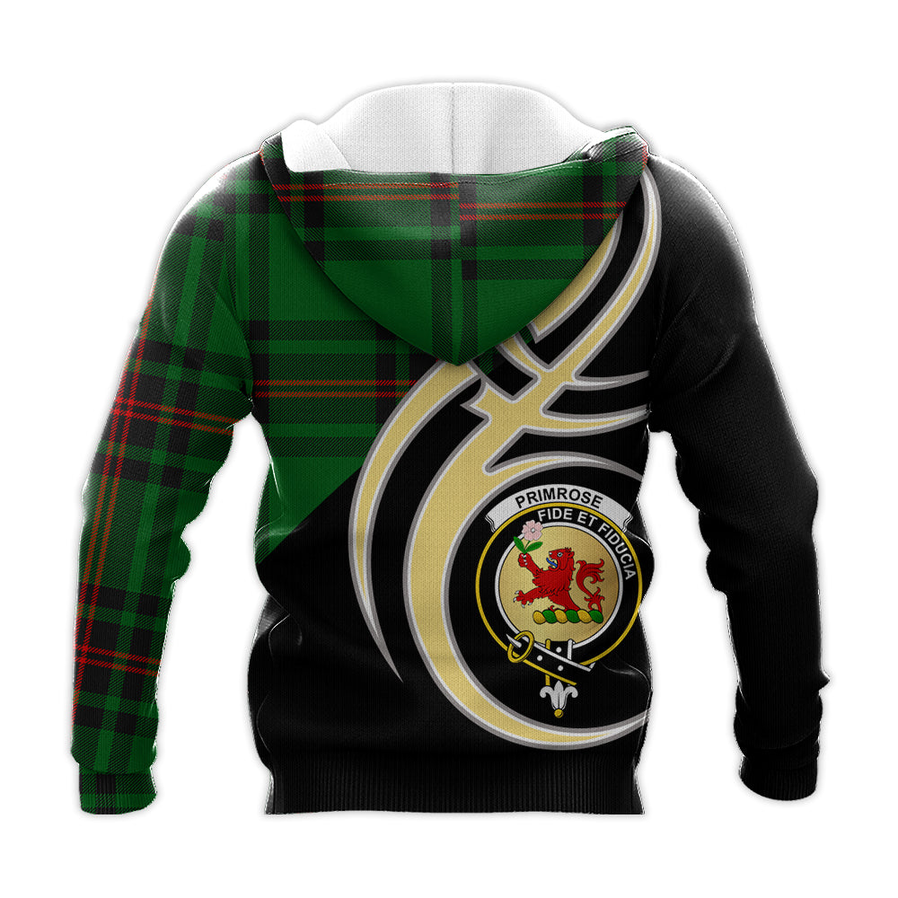 Printivon Primrose Clan Believe In Me Crest Tartan Knitted Hoodie Custom Your Text