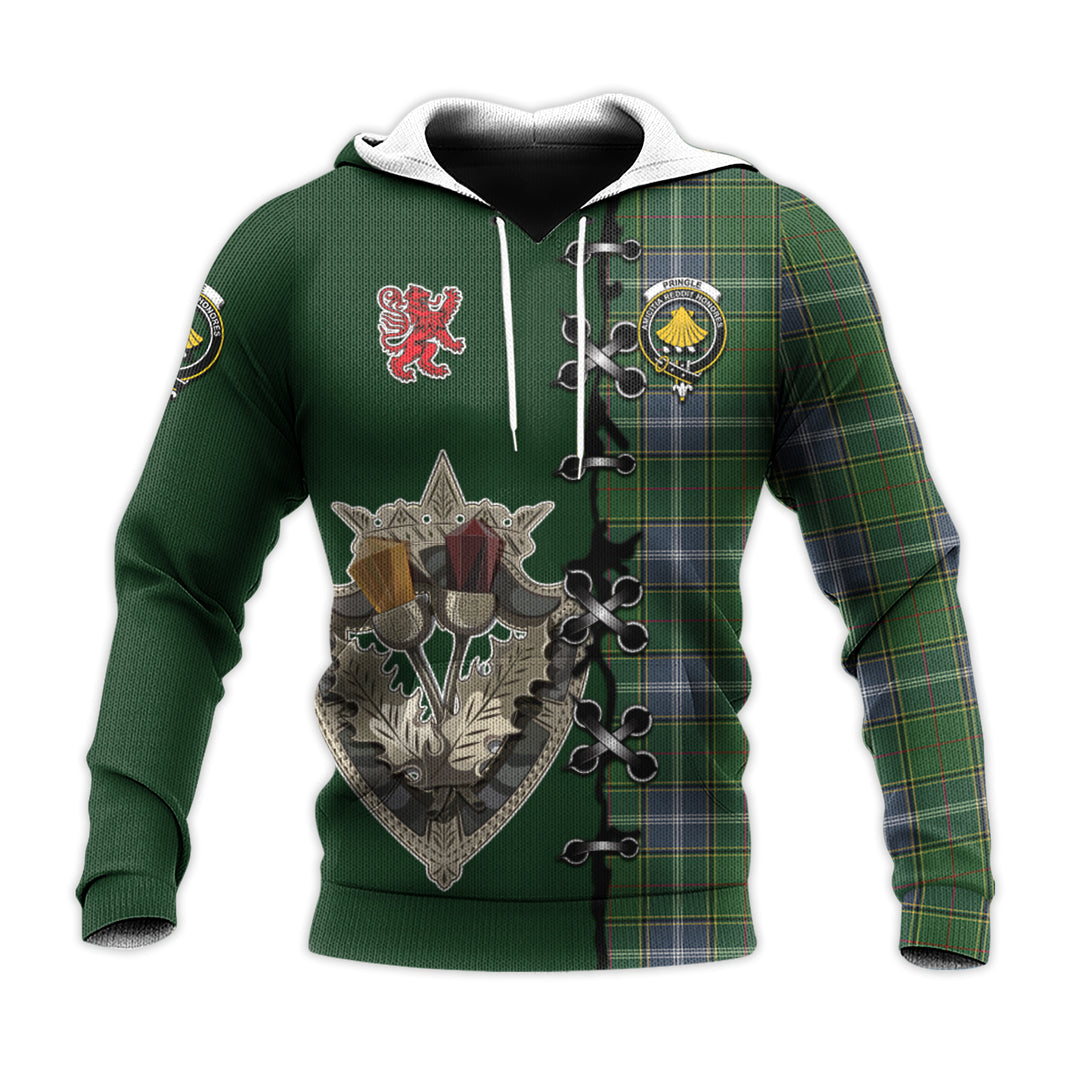 Printivon Pringle Tartan Hoodie Lion Rampant And Celtic Thistle Style