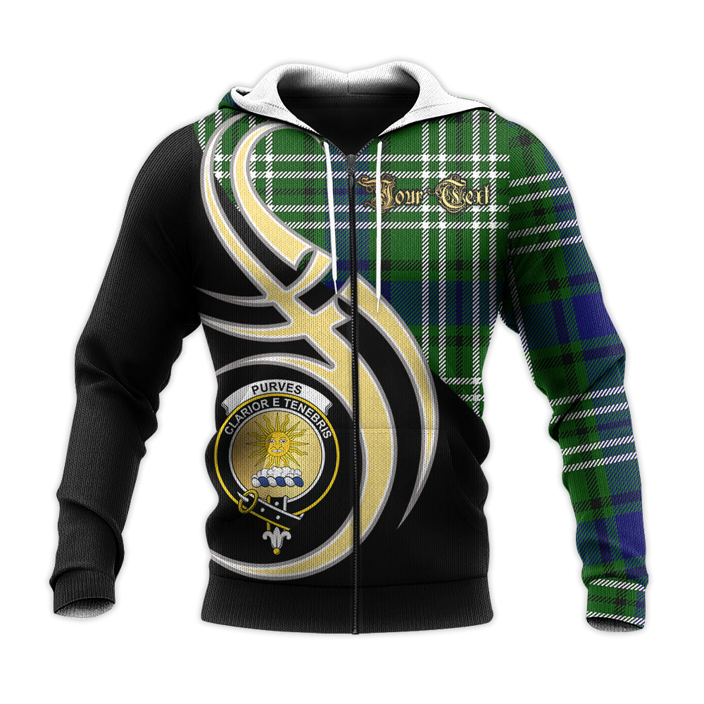 Printivon Purves Clan Believe In Me Crest Tartan Knitted Hoodie Custom Your Text