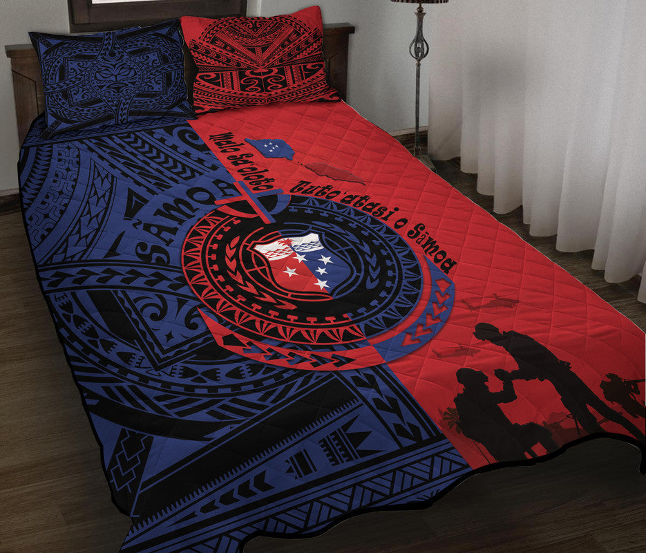 Samoa Independence Day Quotes Quilt Bed Set Military Polynesian Pattern