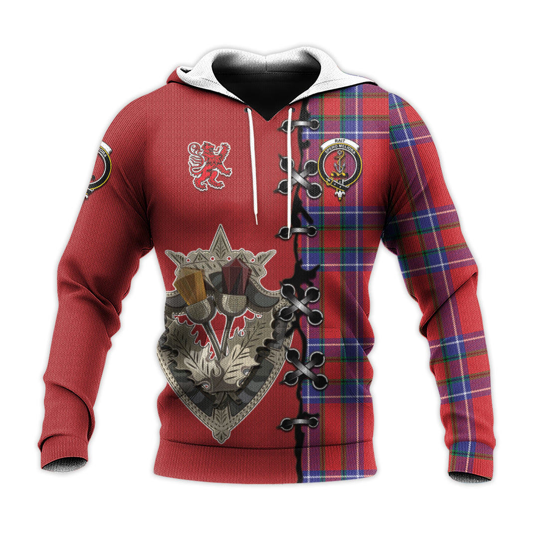 Printivon Rait Tartan Hoodie Lion Rampant And Celtic Thistle Style