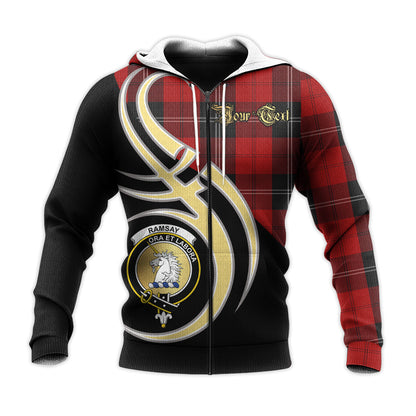 Printivon Ramsay Clan Believe In Me Crest Tartan Knitted Hoodie Custom Your Text