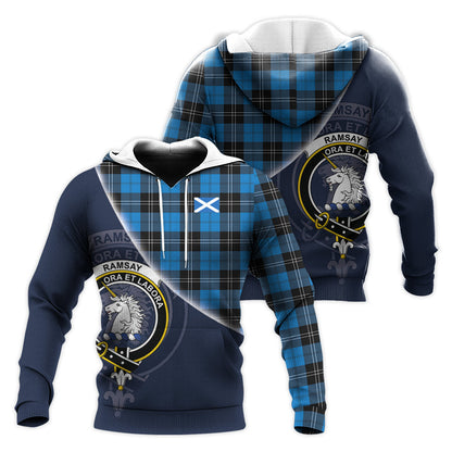 Printivon Ramsay Blue Ancient Tartan Scottish Crest Hoodie