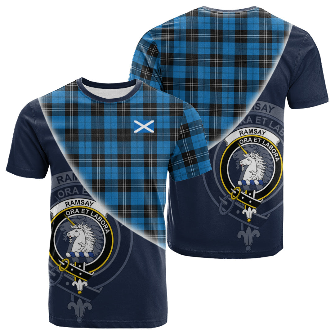 Printivon Ramsay Blue Ancient Tartan Scottish Crest T Shirt