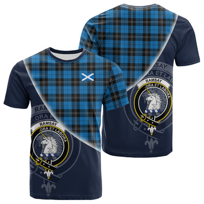 Printivon Ramsay Blue Ancient Tartan Scottish Crest T Shirt