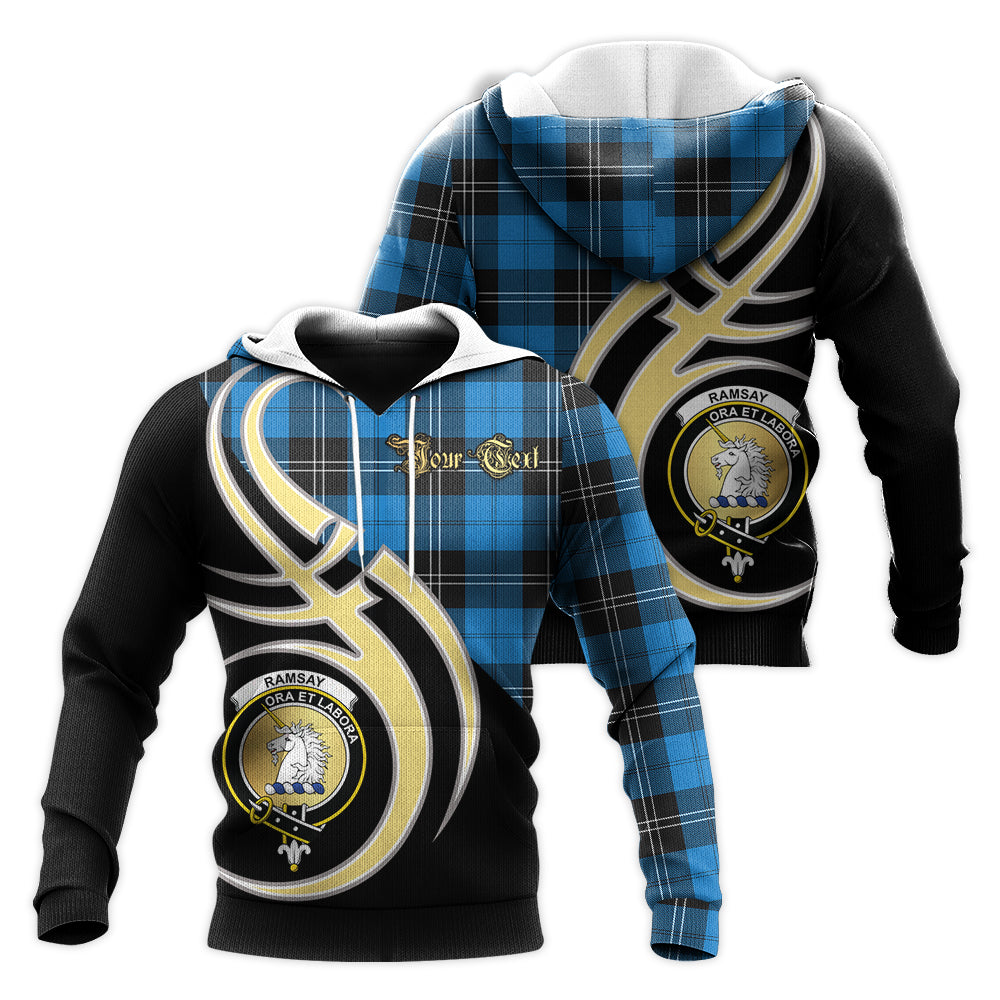 Printivon Ramsay Blue Ancient Clan Believe In Me Crest Tartan Knitted Hoodie Custom Your Text