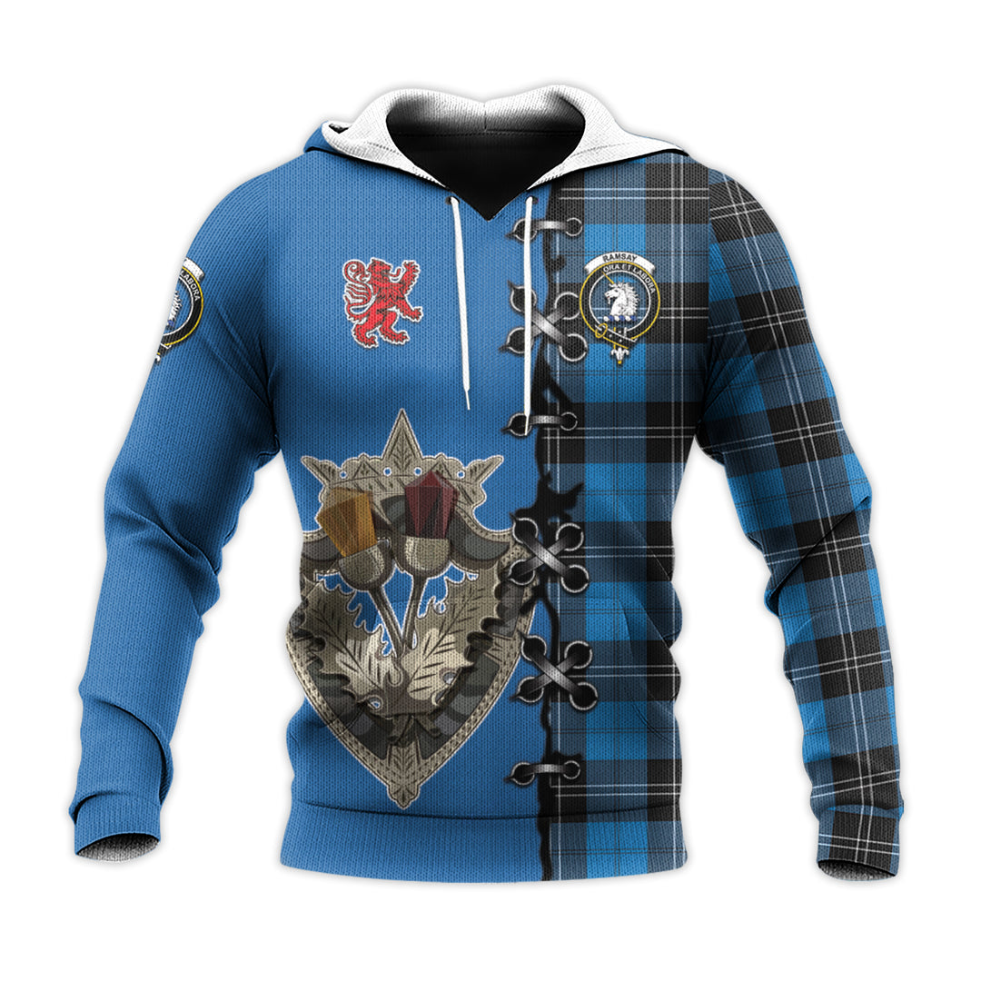 Printivon Ramsay Blue Ancient Tartan Hoodie Lion Rampant And Celtic Thistle Style