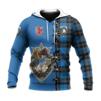 Printivon Ramsay Blue Ancient Tartan Hoodie Lion Rampant And Celtic Thistle Style