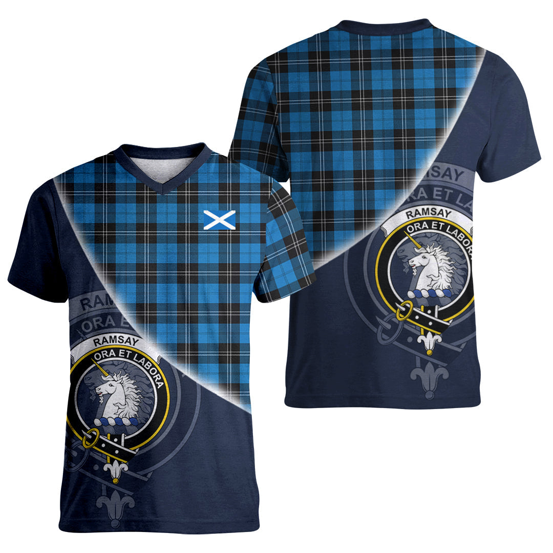 Printivon Ramsay Blue Ancient Tartan Scottish Crest T Shirt