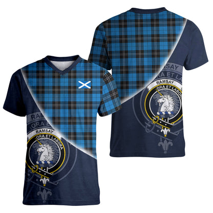 Printivon Ramsay Blue Ancient Tartan Scottish Crest T Shirt